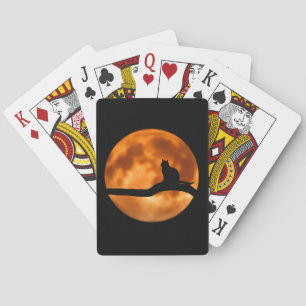 Silhouette of a Black Cat in a Tree Playing Cards