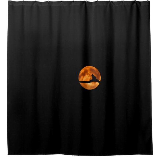 Silhouette of a Black Cat in a Tree Shower Curtain (Front)