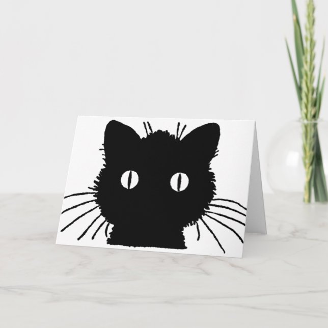 Silhouette of a black cat vintage illustration card (Front)
