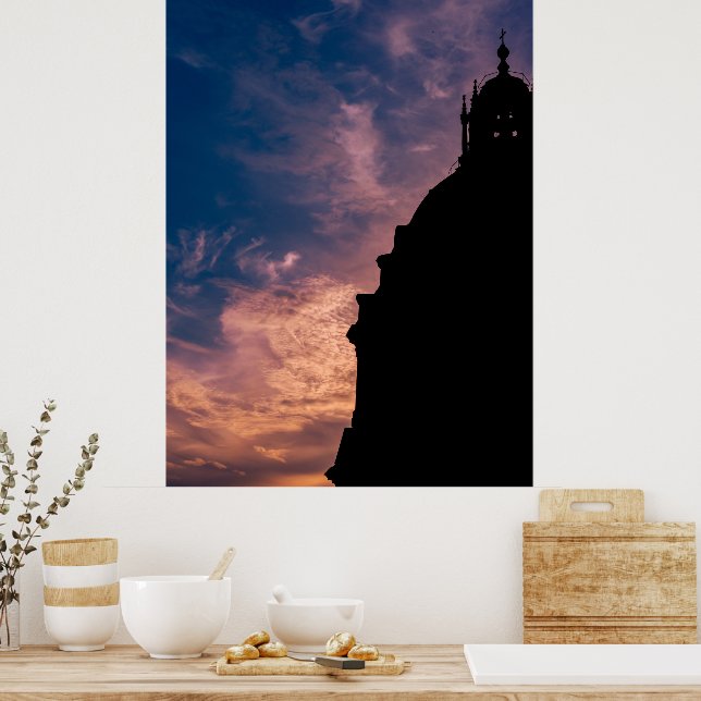 Silhouette of a church at sunset in Rome Poster (Kitchen)
