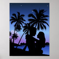 Silhouette of a couple embracing on the beach