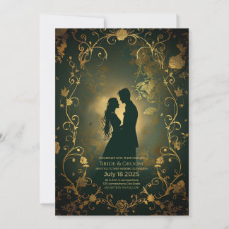Silhouette of a couple in love invitation