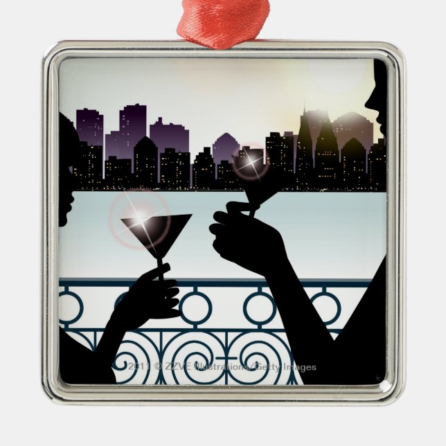 Silhouette of a couple toasting martini glasses metal tree decoration (Front)