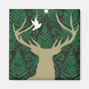 Silhouette of a deer, a dove and a star against a magnet