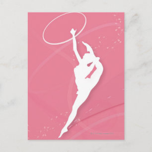 Silhouette of a female gymnast performing with a postcard