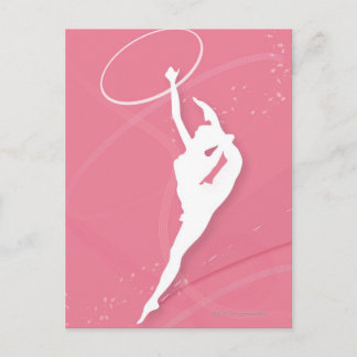 Silhouette of a female gymnast performing with a postcard