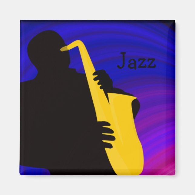 Silhouette of a jazz player, blue & purple magnet (Front)