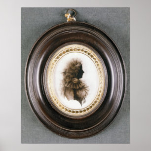 Silhouette of a lady, painted on convex glass poster