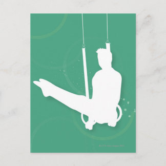 Silhouette of a man performing gymnastics postcard