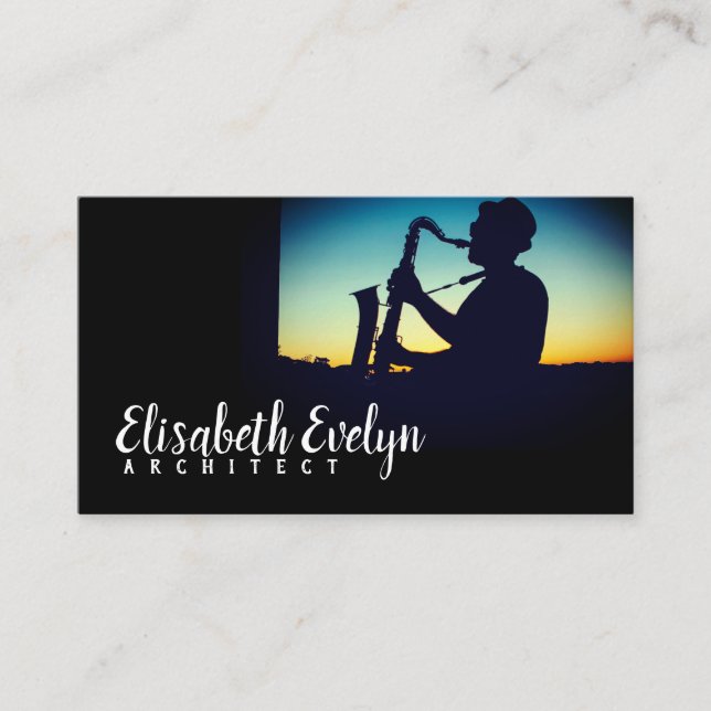 Silhouette of a Man Playing Saxophone Business Card (Front)