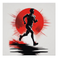 Silhouette of a Runner with Red Sun