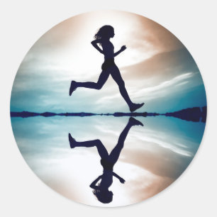 silhouette of a running girl classic round sticker