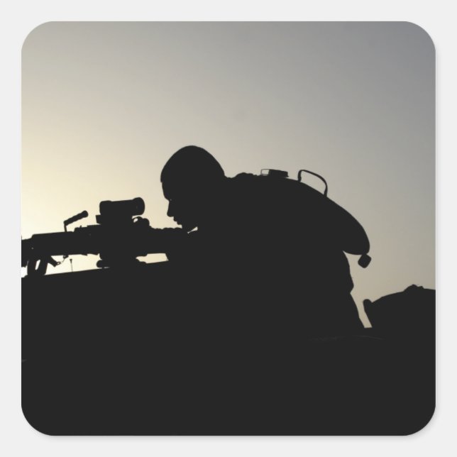 Silhouette of a Squad Automatic Weapon gunner Square Sticker (Front)