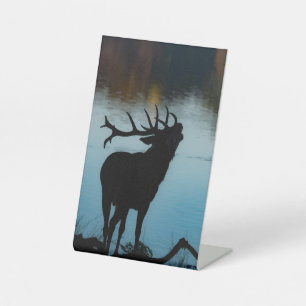 Silhouette of a Stag at Dawn Pedestal Sign