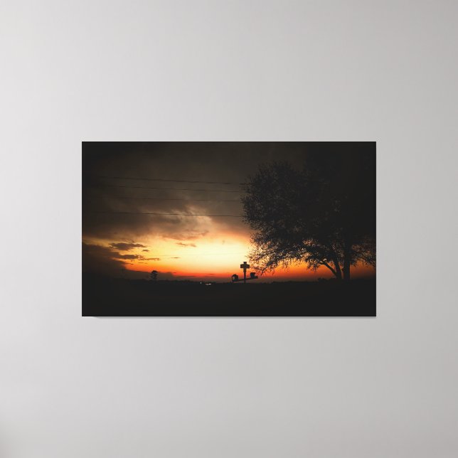 Silhouette of a Tree at Sunset Canvas Print (Front)