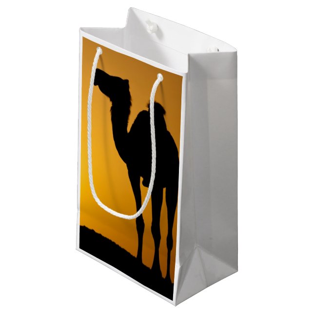 Silhouette of a wild camel at sunset small gift bag (Front Angled)