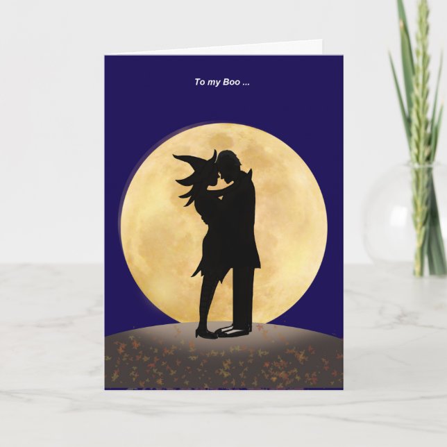 Silhouette of a Witch and Vampire embracing Card (Front)