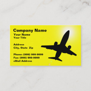 Silhouette of Aeroplane Against Yellow Sky Business Card