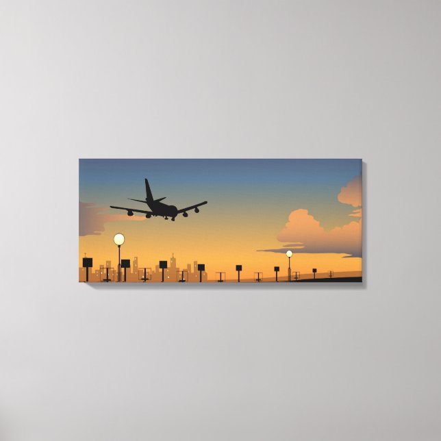Silhouette of an aeroplane in flight canvas print (Front)