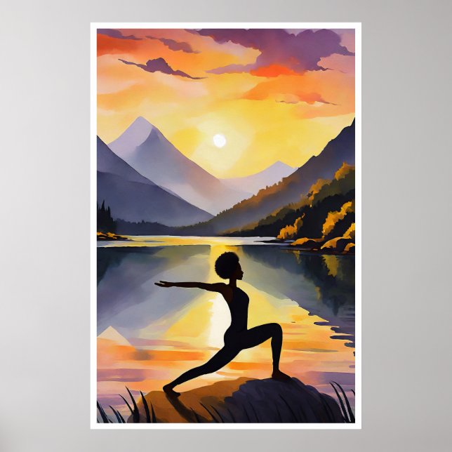 Silhouette of an African lady doing Yoga at sunset Poster (Front)