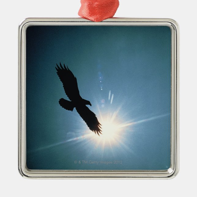 Silhouette of bald eagle flying in sky metal tree decoration (Front)