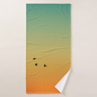 SILHOUETTE OF BIRDS FLYING DURING SUNSET BATH TOWEL