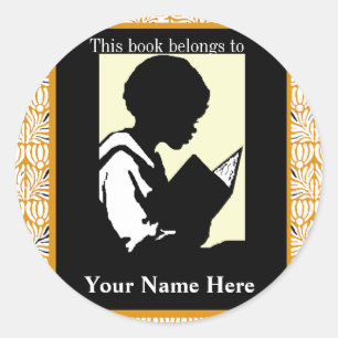 Silhouette of Boy Reading ~ Bookplate Classic Round Sticker
