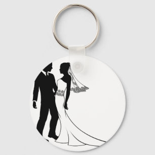 Silhouette of bride and groom wedding couple key ring