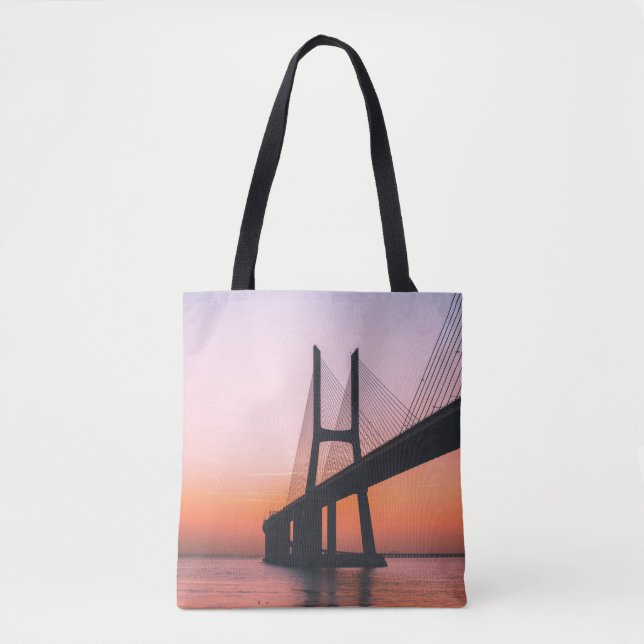 SILHOUETTE OF BRIDGE UNDER CLEAR SKY TOTE BAG (Front)