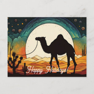 Silhouette of Camel in Desert Happy Holidays Postcard