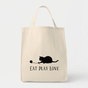 Silhouette of Cat at Play "Eat Play Love" Tote Bag