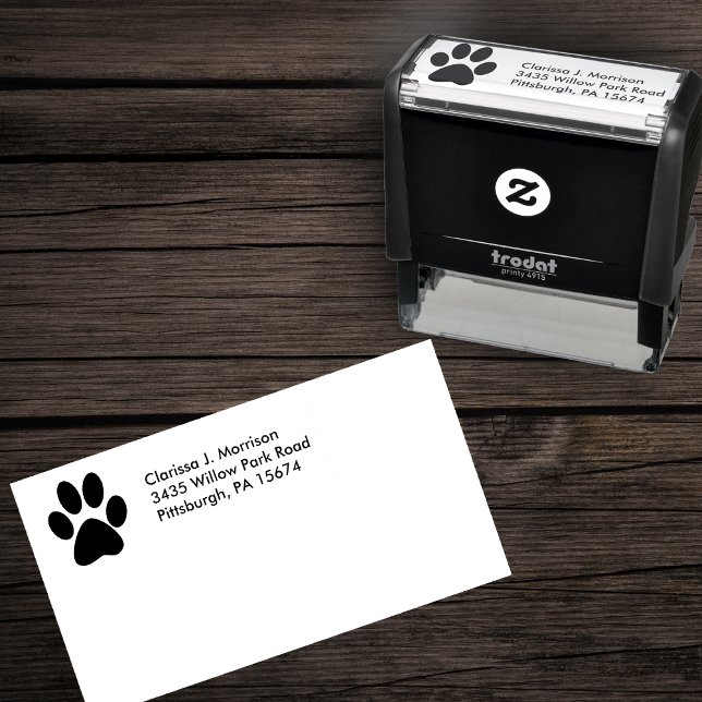 Silhouette of Cat Paw Print Self-inking Stamp (Silhouette of cat paw print on self inking return address stamp.)