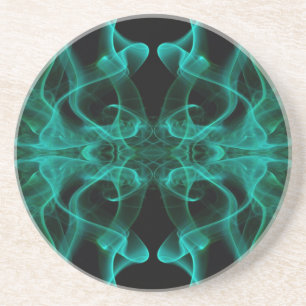 Silhouette of Coloured Smoke Abstract green black Coaster
