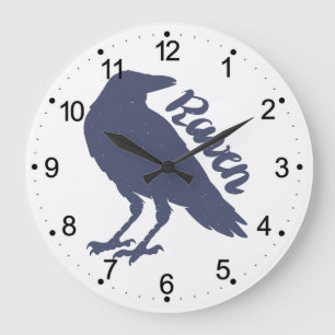 Silhouette of crow - Choose background colour Large Clock