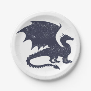 Silhouette of dragon - Choose background colour Paper Plate