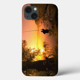 Silhouette of Fisherman on Lake at Sunset iPhone 13 Case