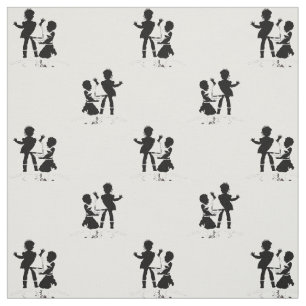 silhouette of girl and boy and model boat fabric