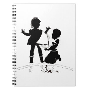 silhouette of girl and boy and model boat spiral notebook