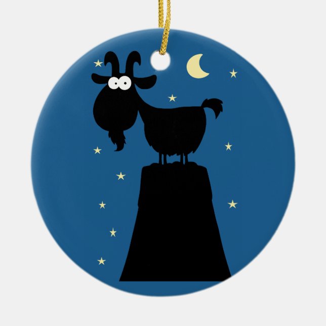 Silhouette of Goat on Mountain Ceramic Tree Decoration (Front)