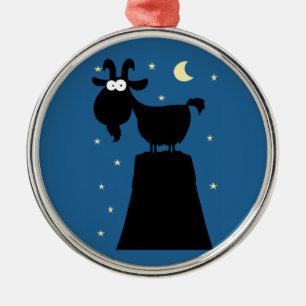 Silhouette of Goat on Mountain Metal Tree Decoration