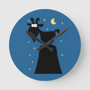 Silhouette of Goat on Mountain Round Clock