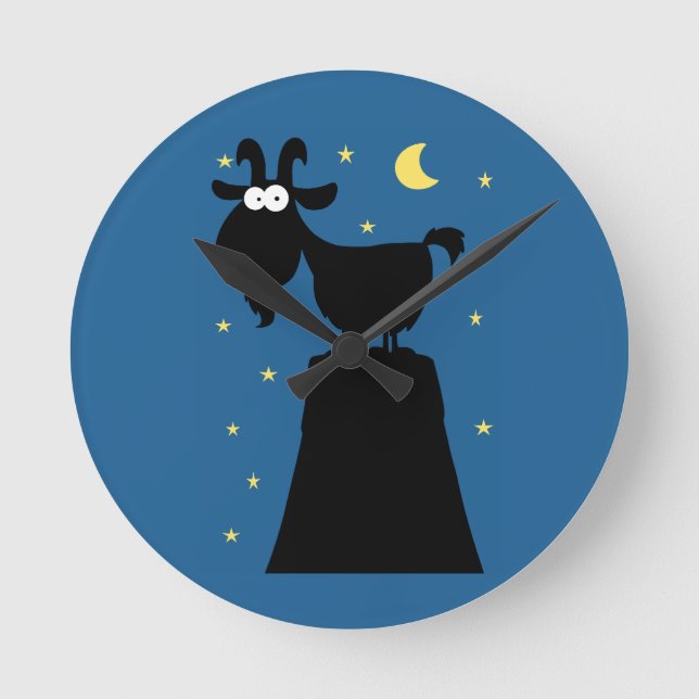 Silhouette of Goat on Mountain Round Clock (Front)