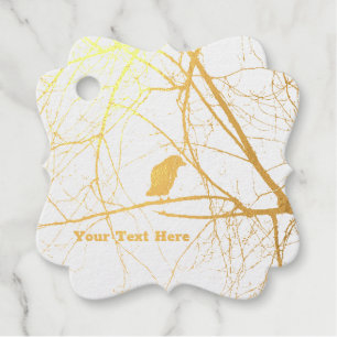 Silhouette of Gold Crow Sitting in Tree Branches Favour Tags
