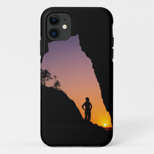 Silhouette of hiker, Point of the Arches, iPhone 11 Case