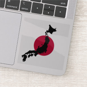 Silhouette of Japan over Rising Sun National Flag
