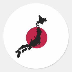 Silhouette of Japan over Rising Sun National Flag Classic Round Sticker