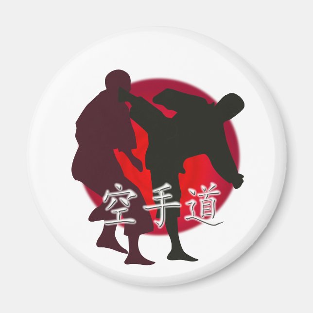 Silhouette of Karate fight, red circle background. Magnet (Front)