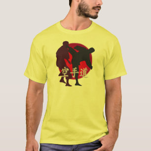 Silhouette of Karate fight, red circle background. T-Shirt