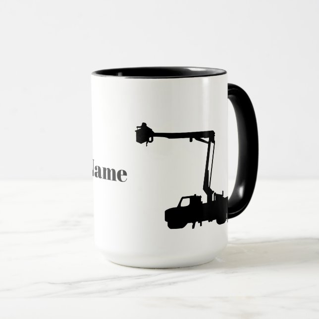 Silhouette of Lineman Truck and Linemen Mug        (Front Right)