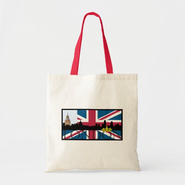 Silhouette of London and Union Jack Tote Bag (Front)